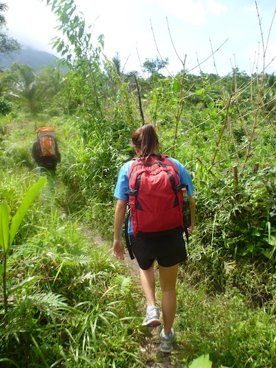 Hiking through the thick vegetation