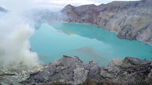 The beautiful crater lake after the sun fully rises 