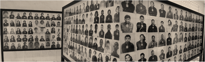 Photographs of victims and child soldiers meticulously documented in the Khmer Rouge and displayed at Tuol Sleng Genocide Museum today