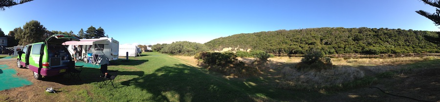 Our campervan by the park at Port Campbell Caravan Park