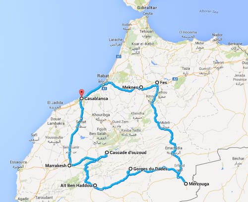 Morocco-itinerary map